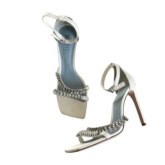 SCHUTZ Shoes - Schutz Linsey Nubuck White Double Strap Stiletto Heel Sandals Women’s Size 11